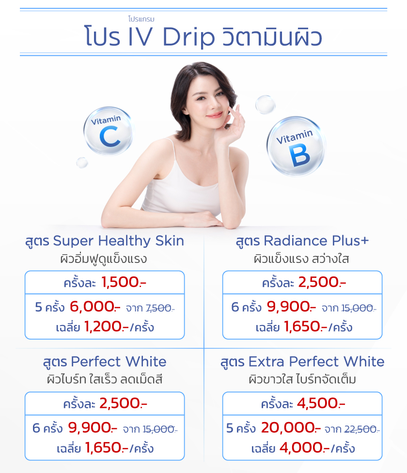 โปร Iv Drip วิตามินผิวขาวใสผิวนุ่ม